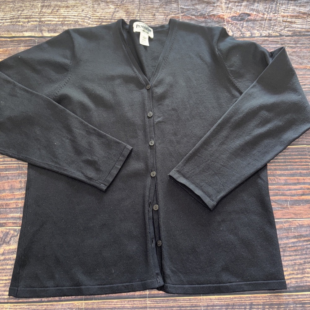 Women's Pendleton Silk Blend Cardigan Sweater Black Size Large Button Down - Picture 5 of 5